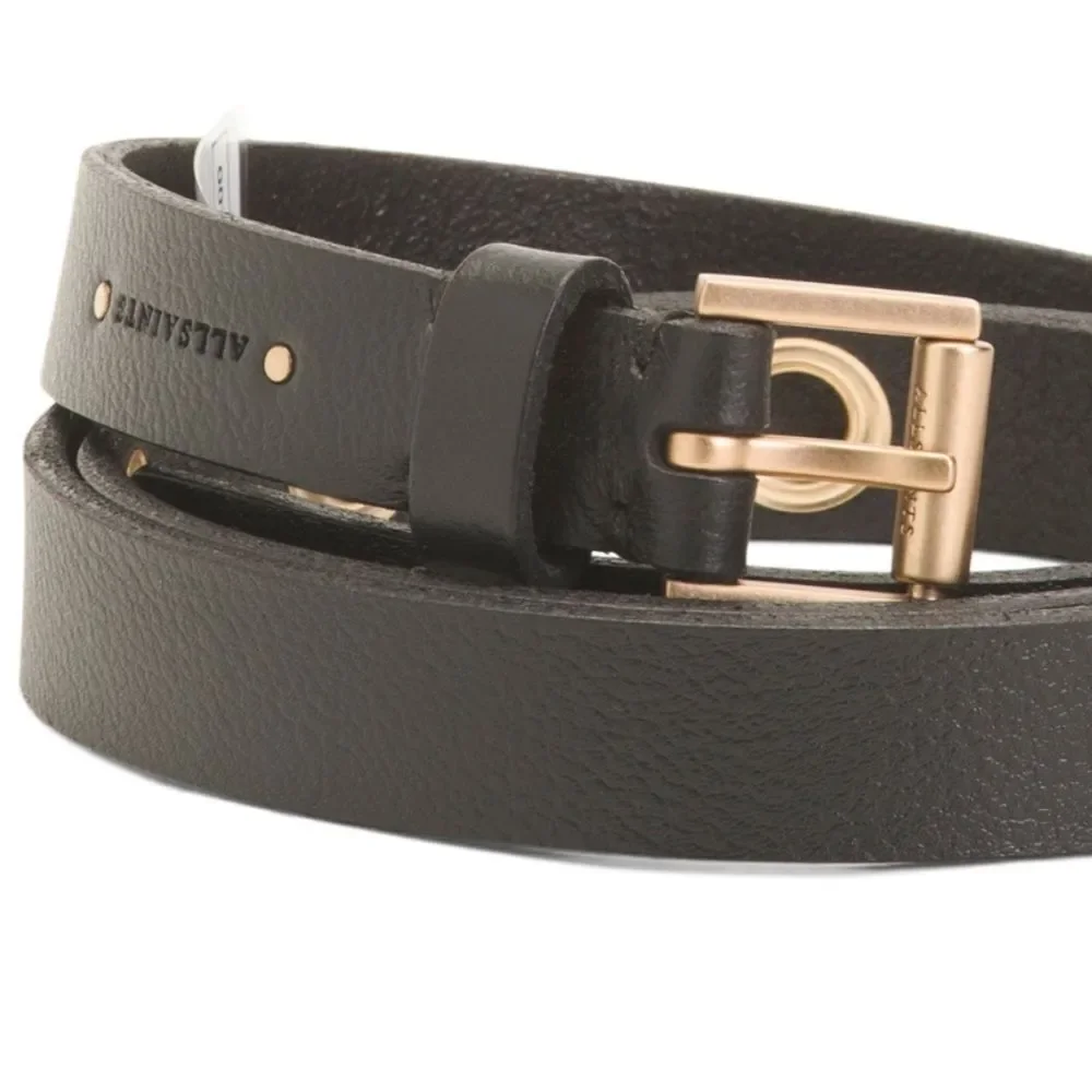 All Saints L Black Genuine Leather Gold Tone Belt
